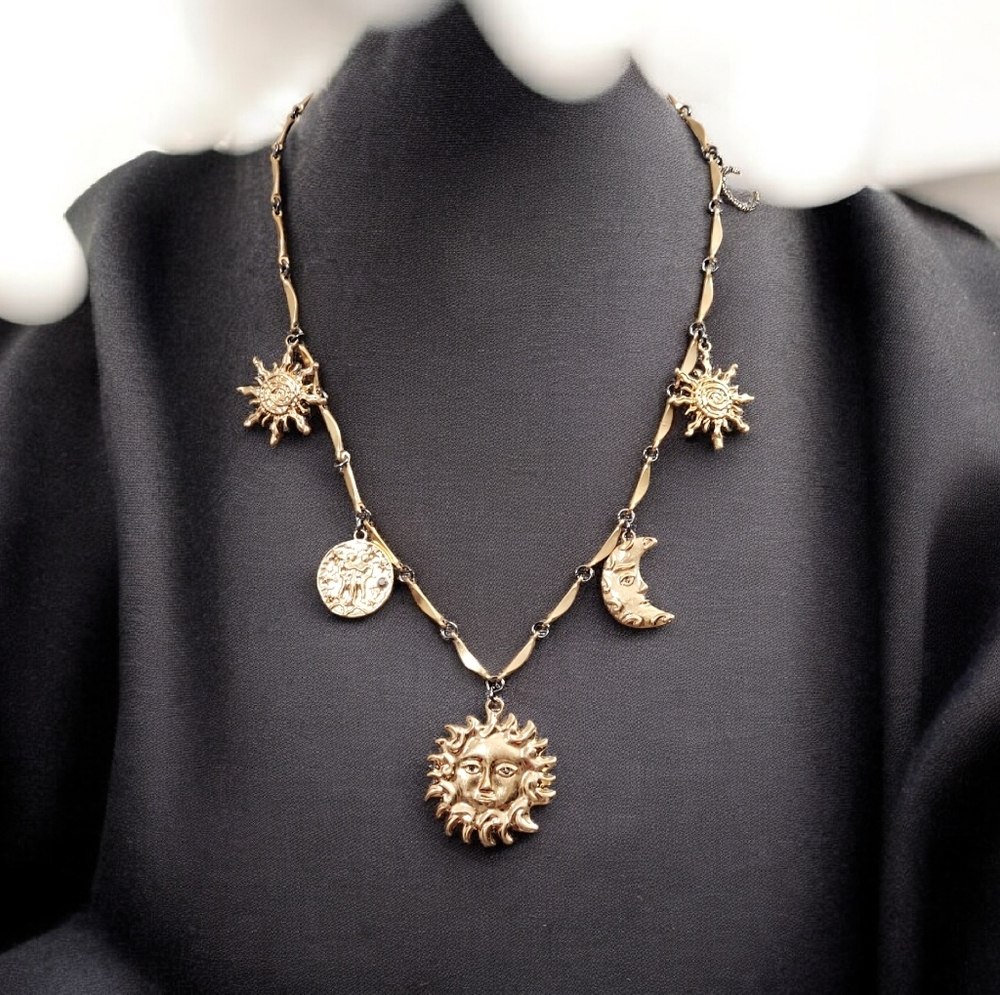 Zara Gold Sun, Moon & Coin Charm Necklace